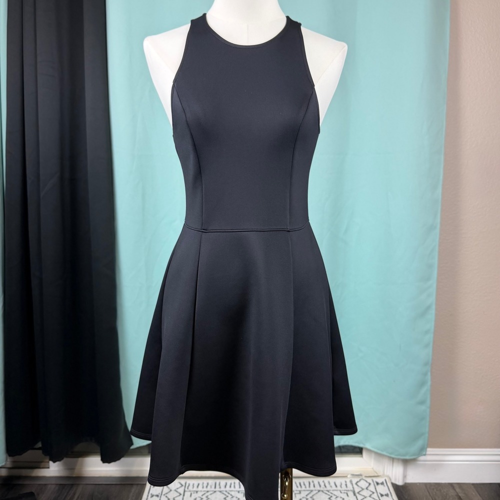 Hollister Scuba Fit Flare Skater Dress Black S High Neck Keyhole Mini Minimalist
